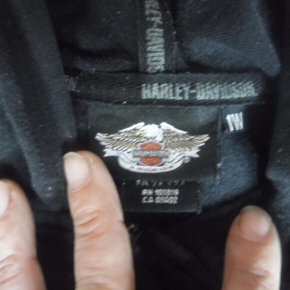 Harley Davidson black Short Sleeve Sweat Shirt Zipper Front Womens Size 1 W - Picture 4 of 9